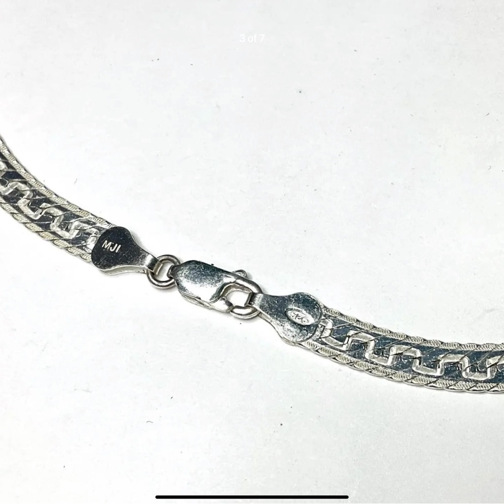 Italian Sterling Silver Greek Key Herringbone Necklace 5.5mm Wide - Picture 4 of 7